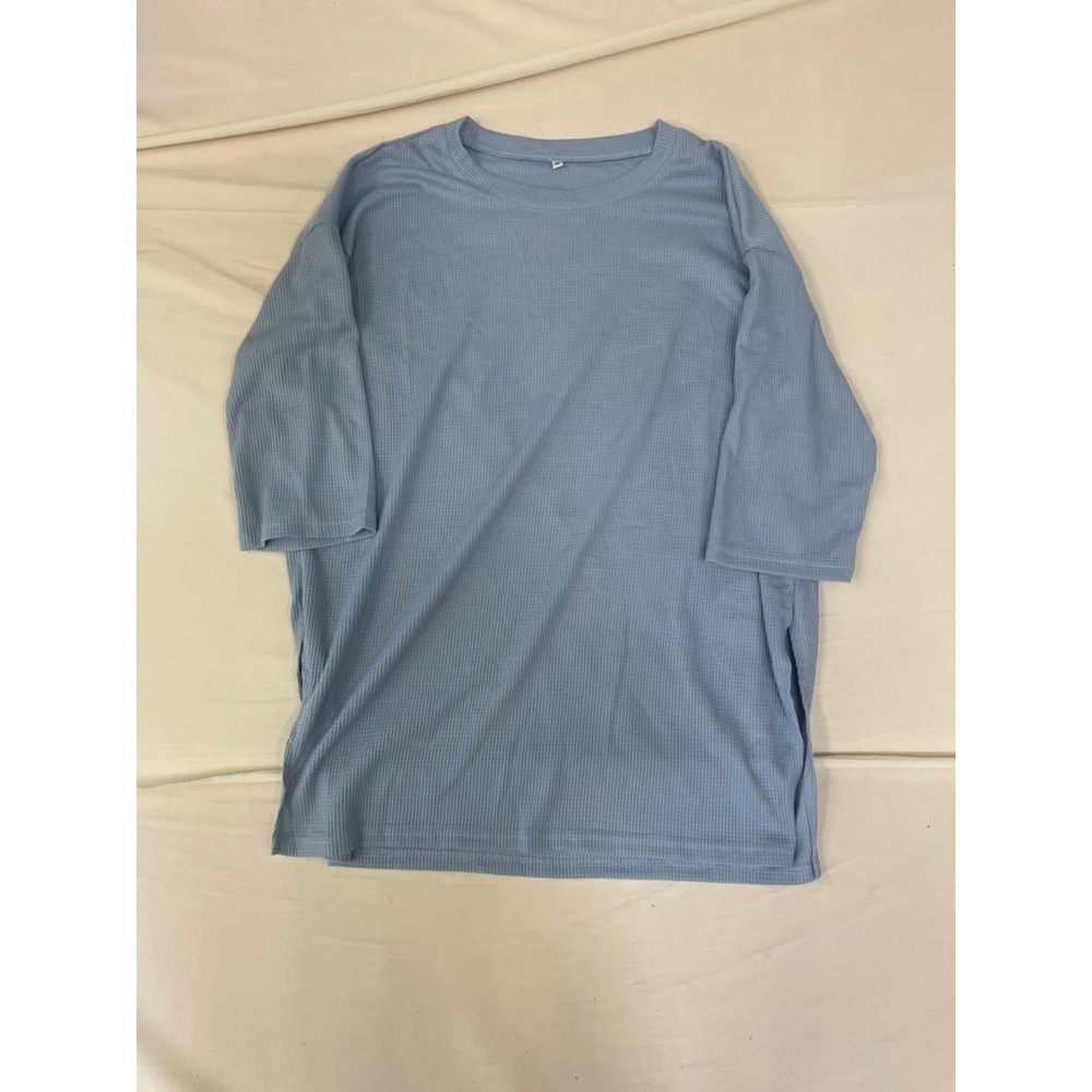 Baggyfly Womens Light Blue Waffle‎ Knit Oversized 3/4 Sleeve Top Size M NEW